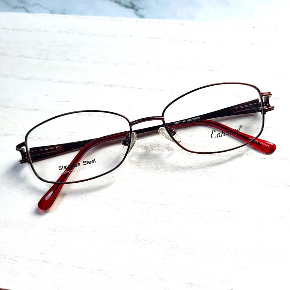 NEW STAINLESS STEEL Full Rim Rx'able Eyeglass Frame, Glasses burgundy 54-17-140